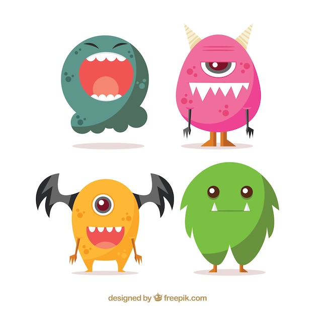 Pack De Monstres Halloween Drôles Dans Un Design Plat