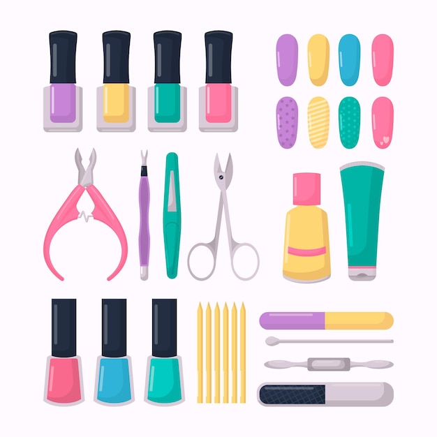 Pack d'outils de manucure design plat