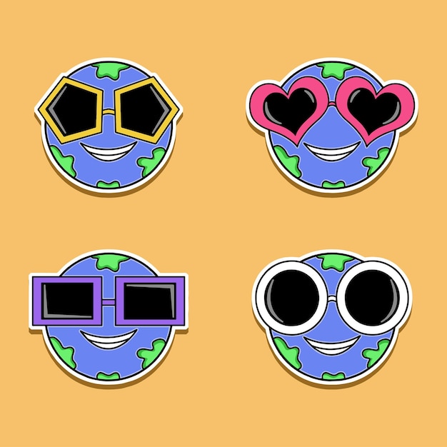 Vecteur pack de personnages de la terre avec des lunettes