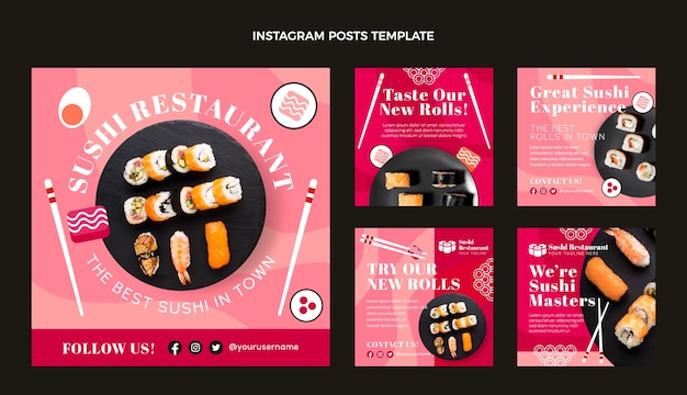 Vecteur pack de post instagram alimentaire design plat