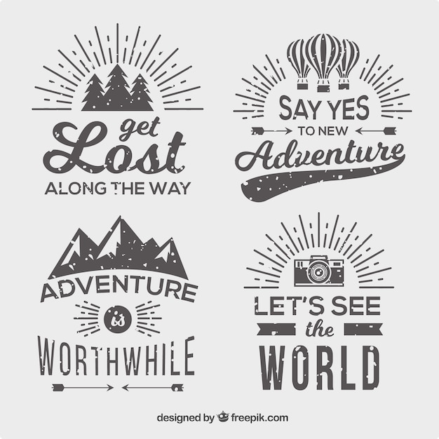 Vecteur pack de quatre badges d'aventure style vintage