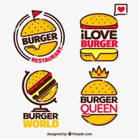 Pack de quatre logo burger avec des détails rouges