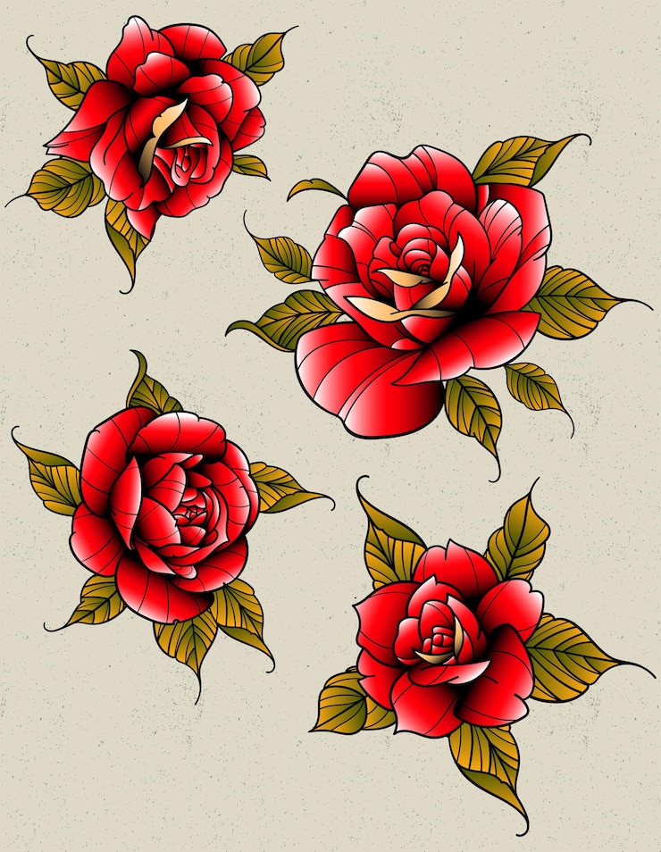 Vecteur pack de roses old school traditionnel