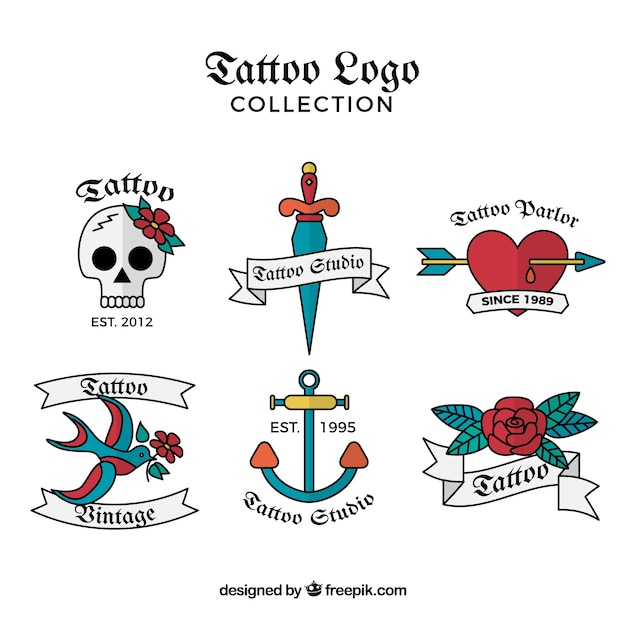 Pack De Tatouages ​​logos De Couleurs Dessinées à La Main