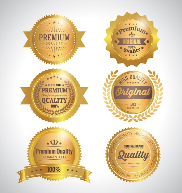 Pack vectoriel gratuit d'autocollants dorés vintage premium