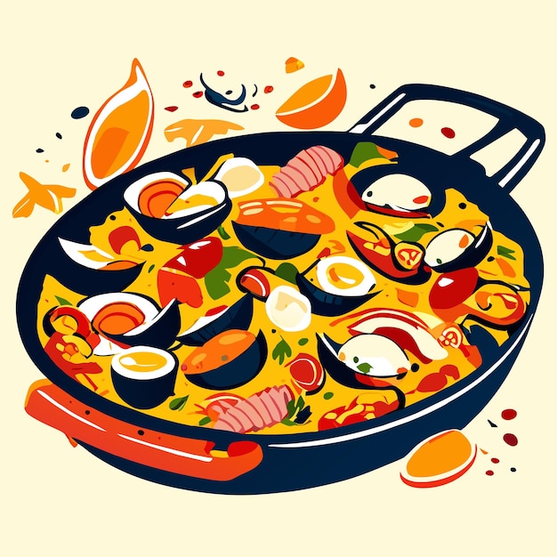 Vecteur une paella de fruits de mer grillée, un repas gourmet et sain
