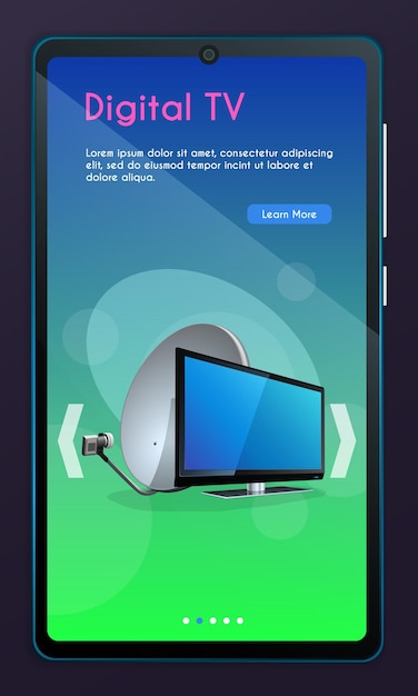 Vecteur page d'application mobile, ensemble d'écrans. concept de télévision par satellite pour site web ou page web.