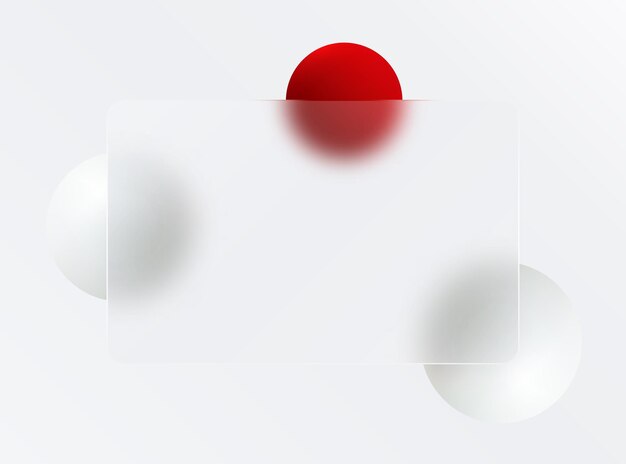 Vecteur page d'atterrissage de morphisme de verre modèle de carte de crédit avec des sphères blanches et rouges sur un fond blanc