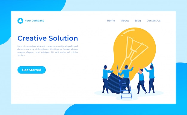 Vecteur page d'atterrissage de la solution créative de travail d'équipe
