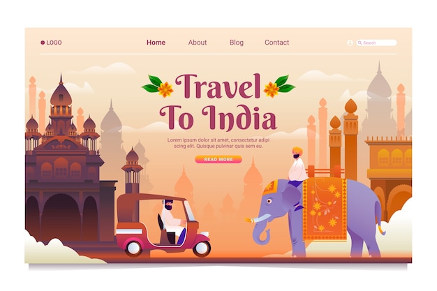 Vecteur page d'atterrissage de voyage en inde dans le style gradient