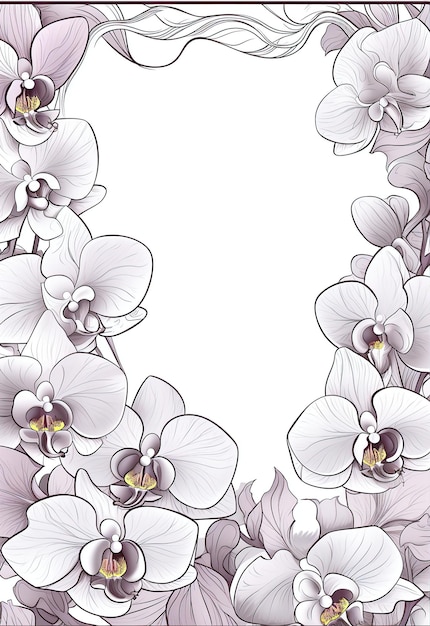 Vecteur page blanche avec bordure faite d'orchidées 8k livre coloré eps