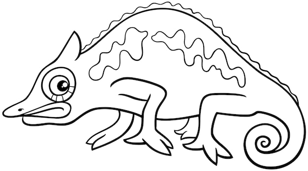 page de coloration de personnages d'animaux de dessins animés caméléon reptile