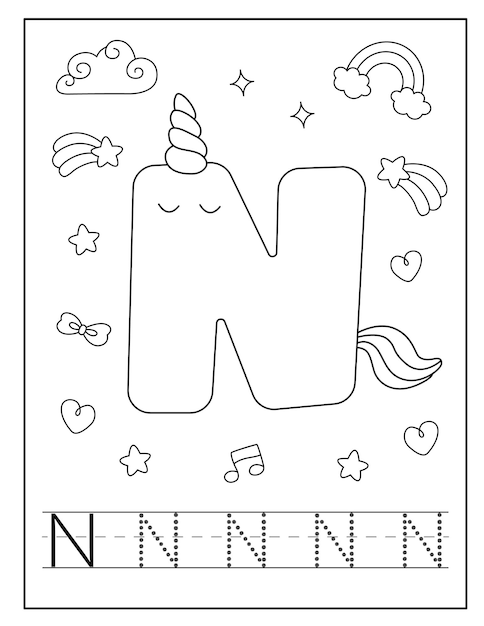 Vecteur page de coloriage de l'alphabet licorne pour les petits étudiants