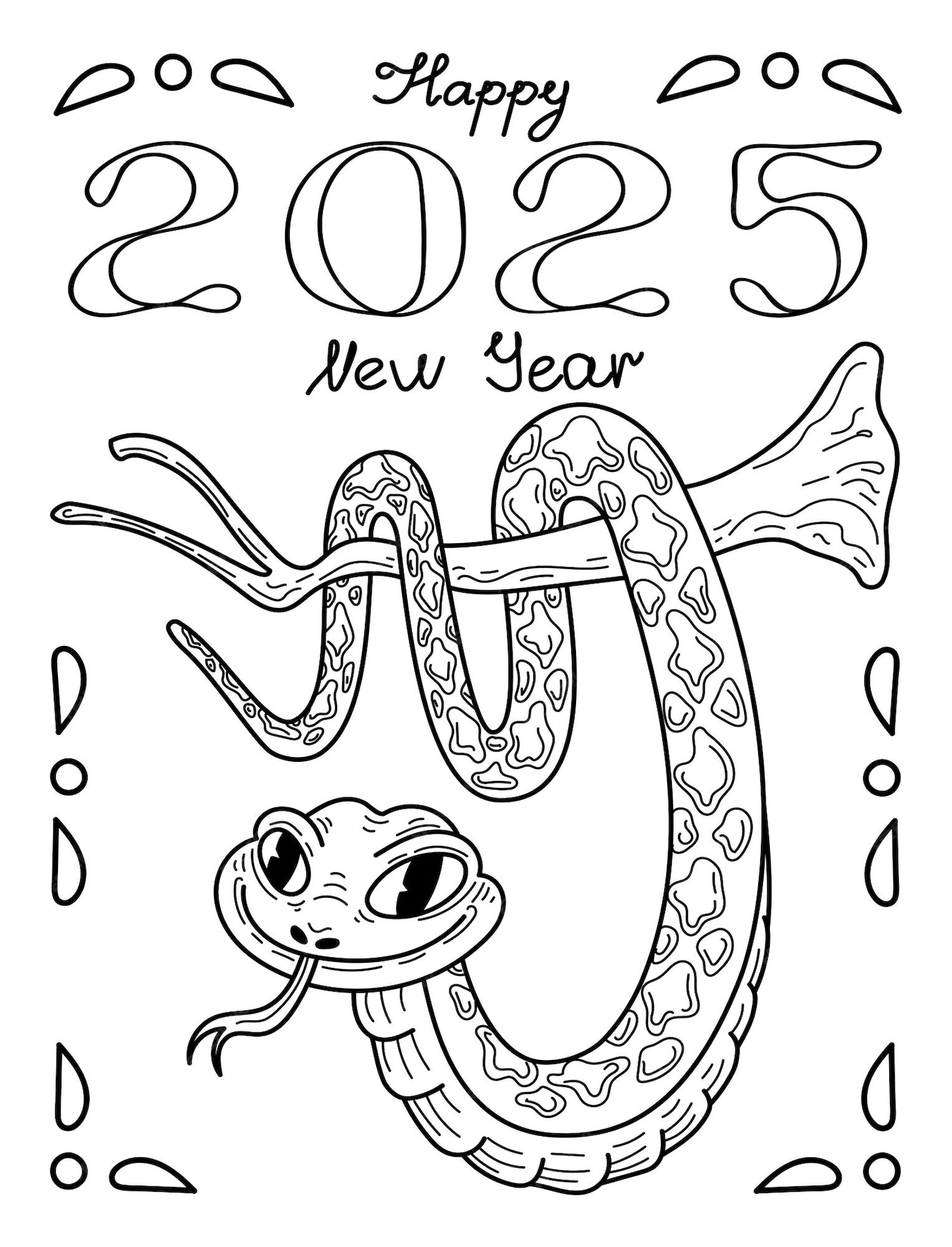 Page de coloriage Année nouvelle 2025 serpent sur la branche