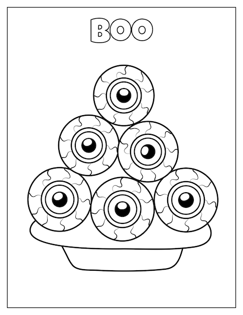 Page De Coloriage Boo Halloween Avec Des Globes Oculaires Effrayants Sur La Plaque. Impression Effrayante Pour Livre De Coloriage. Vecteur