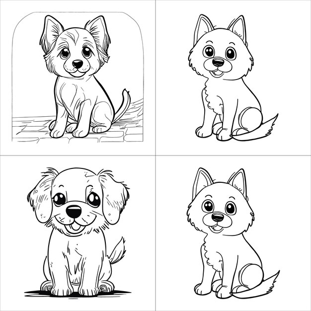 Vecteur page de coloriage de chiens mignons pour enfants design vectoriel de chiens chiots mignons