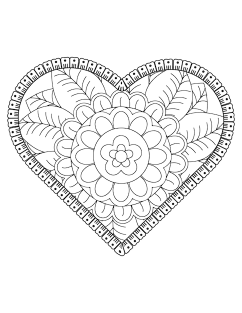 Vecteur page de coloriage de coeur pour adultes et enfants. vecteur de coloriage d'amour. conception de modèle de saint valentin. valentin