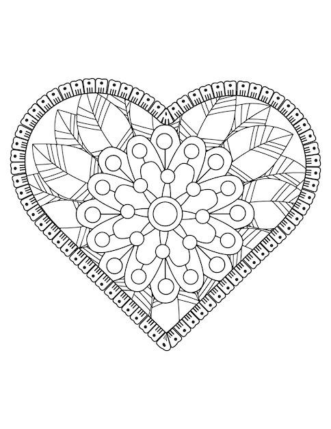 Vecteur page de coloriage de coeur pour adultes et enfants. vecteur de coloriage d'amour. conception de modèle de saint valentin. valentin