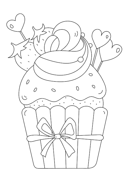 Page de coloriage cupcake cœurs 14 février est une activité amusante pour la Saint-Valentin