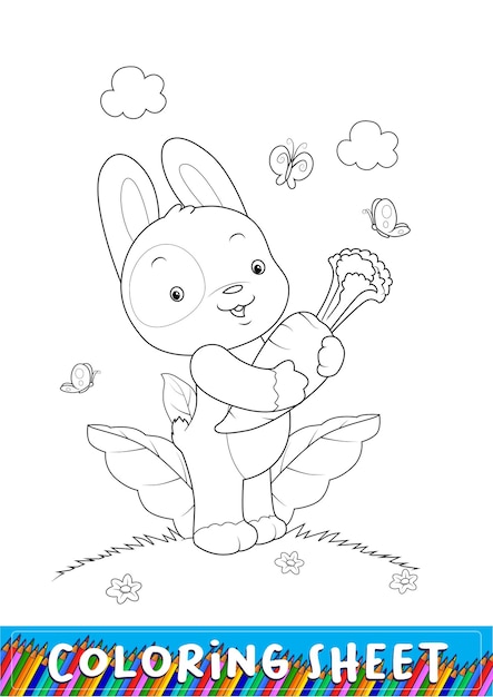 Page De Coloriage Avec Dessin Animé Mignon De Lapin Pour Les Enfants