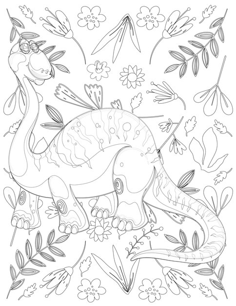 Vecteur page de coloriage de dinosaure, dinosaure de dessin animé, vecteur de dinosaure