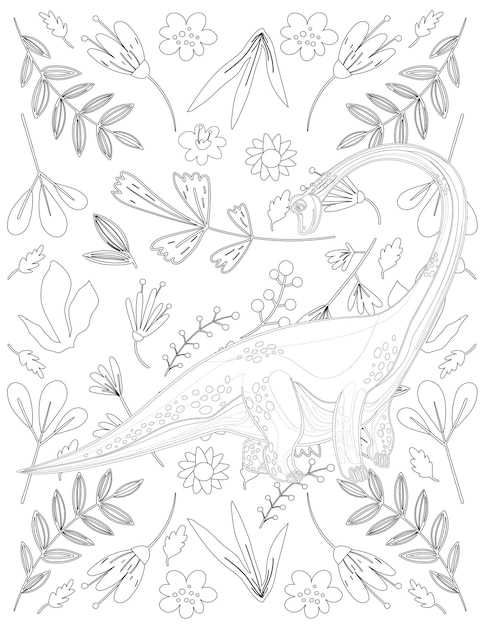 Page De Coloriage De Dinosaure, Dinosaure De Dessin Animé, Vecteur De Dinosaure