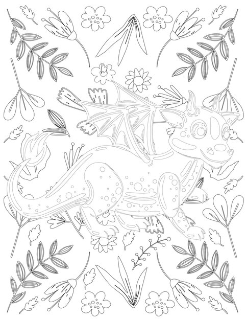 Page de coloriage de dragon, dragon de dessin animé, coloriage de dragon pour les enfants