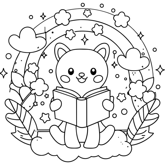 Vecteur page de coloriage du livre kawaii