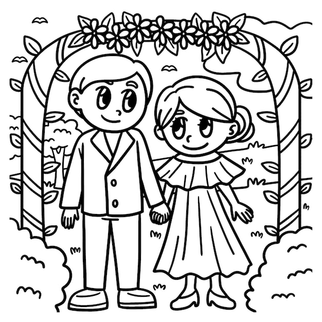 Page de coloriage du marié et de la mariée pour les enfants