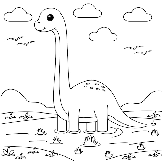 Vecteur la page de coloriage du mignon dinosaure brachiosaurus