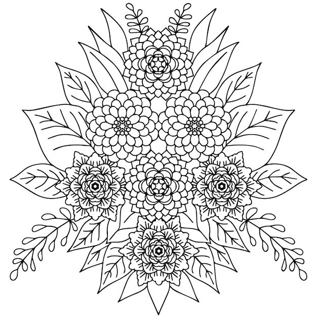 Vecteur page de coloriage de l'élément de contour de fleur de conception