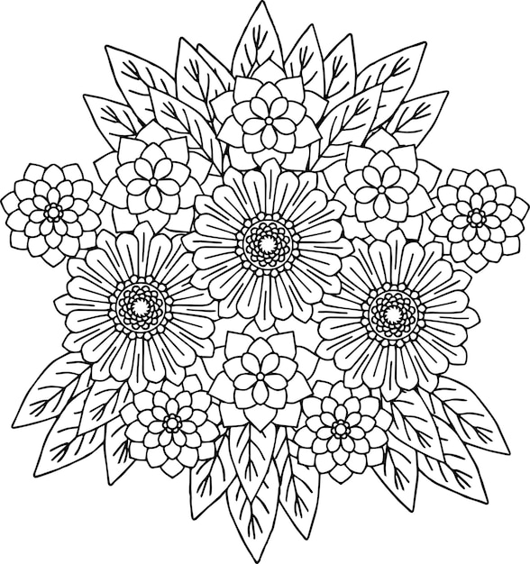 Vecteur page de coloriage de l'élément de contour de fleur de conception