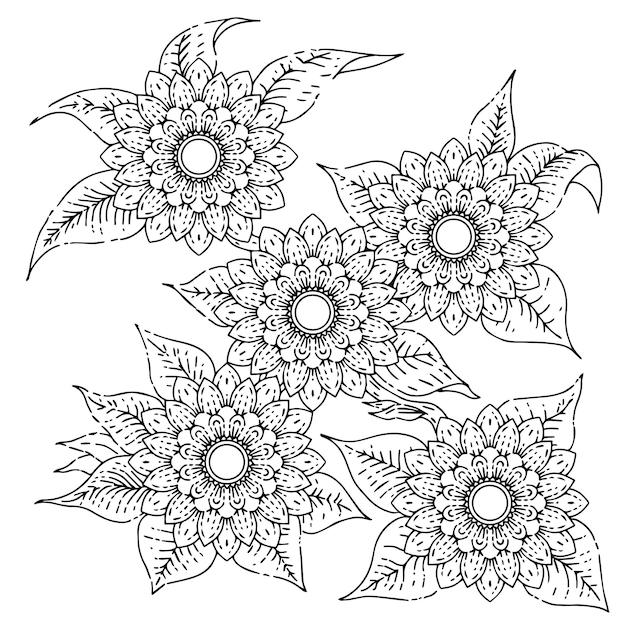 Page De Coloriage De L'élément De Contour De Fleur De Conception