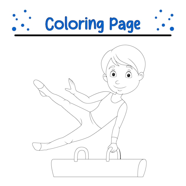 Vecteur page de coloriage garçon gymnaste faisant cheval de pommel