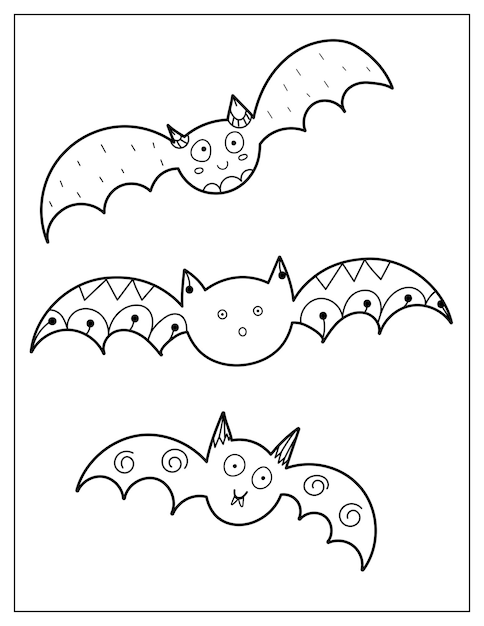 Page De Coloriage D'halloween Avec Des Chauves-souris Mignonnes. Impression De Personnages Fantasmagoriques Pour Livre De Coloriage