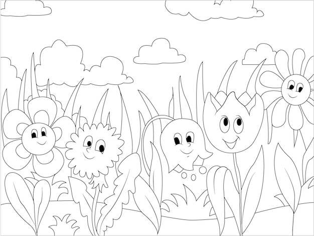 Vecteur page de coloriage d'illustration de fleur pour les enfants