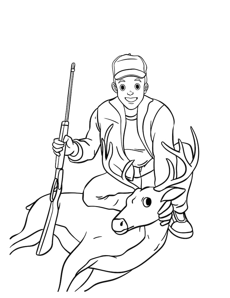 Vecteur page de coloriage isolée de chasse au cerf pour les enfants