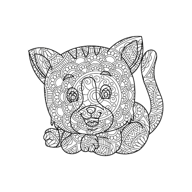 Vecteur page de coloriage de mandala de chat zentangle pour adultes livre de coloriage anti-stress animal floral de chat de noël