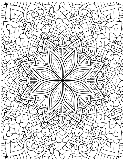 Page De Coloriage De Mandala Floral Dessiné à La Main.