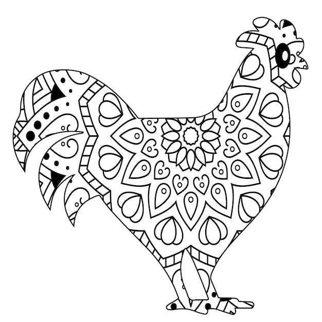 Vecteur page de coloriage de mandala de poulet de vecteur pour l'art d'illustration d'adultes