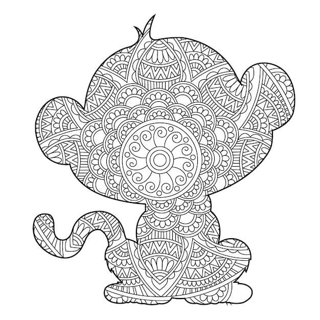 Vecteur page de coloriage de mandala de singe zentangle pour adultes livre de coloriage animal coloriage anti-stress