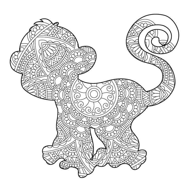 Vecteur page de coloriage de mandala de singe zentangle pour adultes livre de coloriage animal coloriage anti-stress