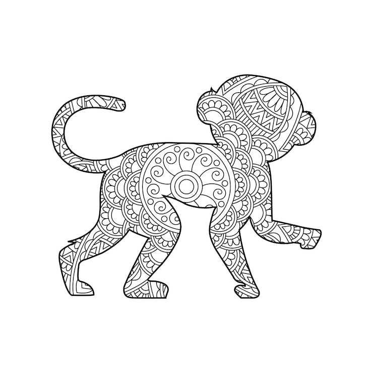 Vecteur page de coloriage de mandala de singe zentangle pour adultes livre de coloriage animal coloriage anti-stress