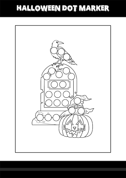 Page De Coloriage De Marqueur De Point D'halloween Pour Les Enfants. Conception De Page De Coloriage D'art En Ligne Pour Les Enfants.