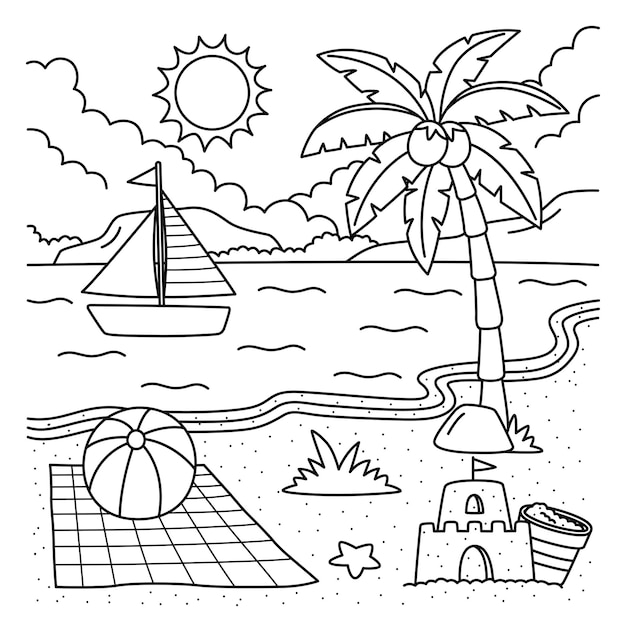 Une page de coloriage mignonne et amusante d'un été à la plage Fournit des heures de plaisir à colorier pour les enfants Colorier cette page est très facile Convient aux petits enfants et aux tout-petits