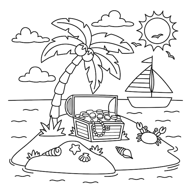 Vecteur une page de coloriage mignonne et amusante d'une île fournit des heures de plaisir à colorier pour les enfants colorier cette page est très facile convient aux petits enfants et aux tout-petits