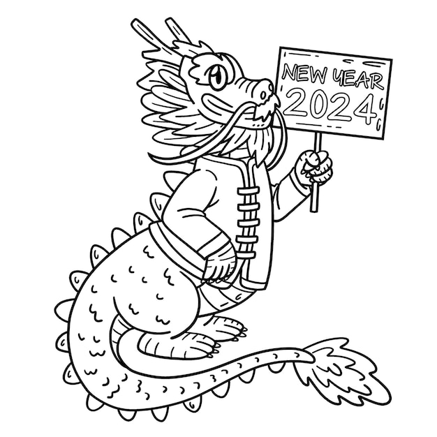 Une page de coloriage mignonne et drôle d'un dragon dans une tenue chinoise en la nouvelle année 2024 fournit des heures de coloriage amusant pour les enfants Colorez cette page est très facile Convient pour les petits enfants et les tout-petits