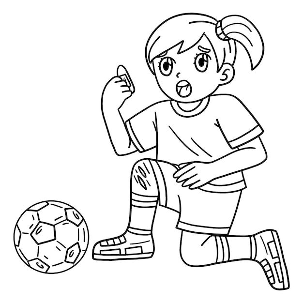 Une Page De Coloriage Mignonne Et Drôle D'une Fille Avec Un Ballon De Football Et Un Genou Blessé Fournit Des Heures De Coloriage Amusant Pour Les Enfants Pour Colorier Cette Page Est Très Facile Convient Pour Les Petits Enfants Et Les Tout-petits