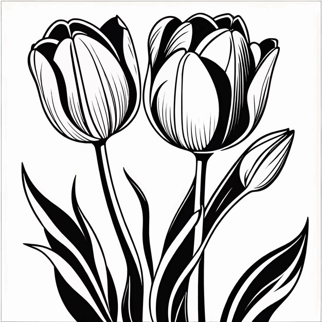 Page De Coloriage Numérique Du Contour De La Fleur De Tulipe Pour Enfants Et Adultes