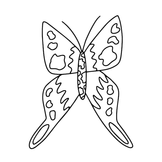 Page de coloriage de papillon de paon de vecteur Croquis de papillon dessiné à la main sur fond blanc